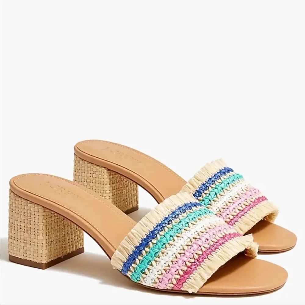 J.Crew Rainbow Raffia Woven mule Block heels Colorful sandals
